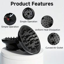 1pc Universal Hair Dryer Diffuser Attachment, Fits 1.4-2.6 Inch Hair Dryers, Suitable For Curly, Thick, Long Hair Women, Black - Black - View 1