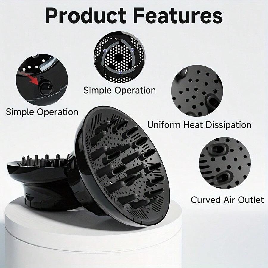 1pc Universal Hair Dryer Diffuser Attachment, Fits 1.4-2.6 Inch Hair Dryers, Suitable For Curly, Thick, Long Hair Women, Black - Black - View 1