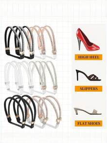 QKC 2pcs Elegant Rhinestone No-Tie High Heel Shoe Laces - Multicolor, Non-Slip Elastic Ties - Black - View 3