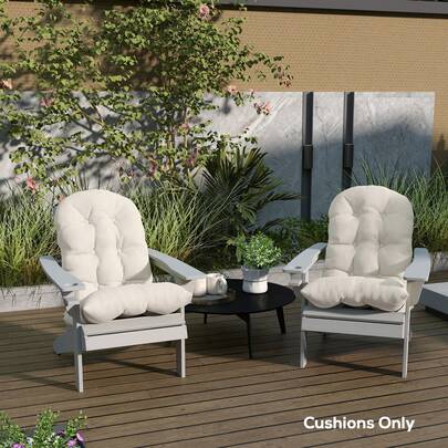 Adirondack Chair Cushions Set Of 2, Tufted High Back Patio Non-Slip Cushions For Adirondack Chairs, Beige