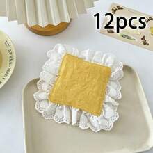 2/6/12pcs Solid Color Heart-Shaped Lace Fabric Coasters, Absorbent Tea Ceremony French Heat Insulation Pads, Washable & Reusable, Suitable For Coffee Table Decor, Holiday, Living Room, Dining Room, Party, Home Decoration - Multicolor - View 19