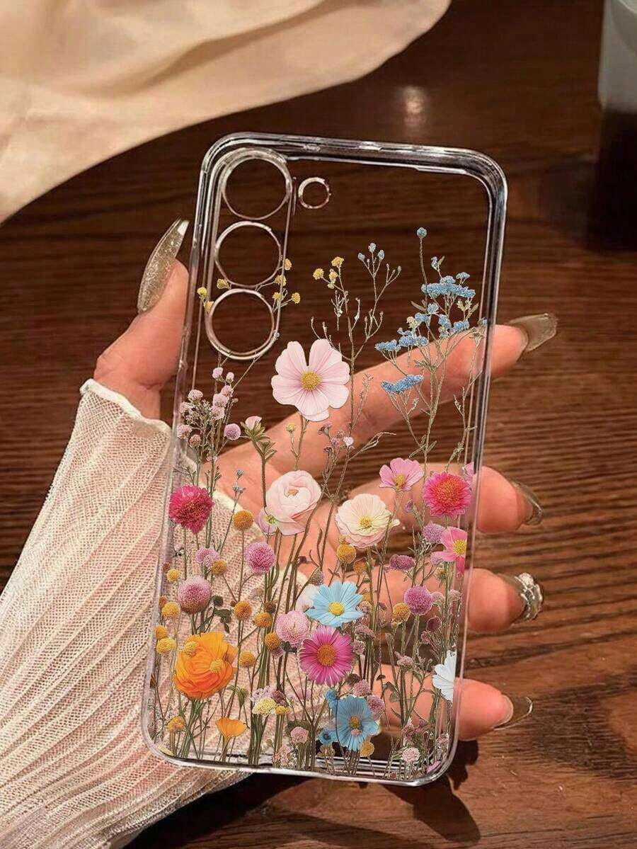 1 pieza Funda de teléfono suave y romántica con estampado floral de moda compatible con Huawei Honor, Galaxy A04e/12/A13/A14/A34/A50/A52/A53/A54/S21/S22/S23/S24/S25/S25Ultra/S25FE/S26/S26 PLUS/S26 ULTRA/S26 EDGE, 6A/7A/8A, 12T/13T/15T/15T Pro - transparente - Ver 1