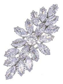 1pc Black/Silver Tone Cubic Zirconia Leaf Hair Clip, Sparkling Rhinestone Barrettes For Party & Evening - Multicolor - View 13