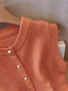 Chaleco de punto elegante y versátil con botones delanteros, estilo elegante y minimalista de moda francesa para mujer - Naranja - Ver 5