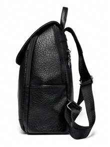 2026 New High-Quality Soft PU Leather Women's Backpack, Vintage Solid Color Large Capacity Travel Student Backpack For Girls - Black - View 6