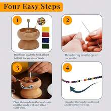 SHOP LC DELIVERING JOY Seed Bead Spinner Jewelry Making Kit - Clay Bead Spinner With Big Eye Beading Needle & 3 Meter Wire - Necklace Bracelet Maker Wooden - Birthday Gifts - Pinewood - Bead Spinner With Multicolor Border - View 5