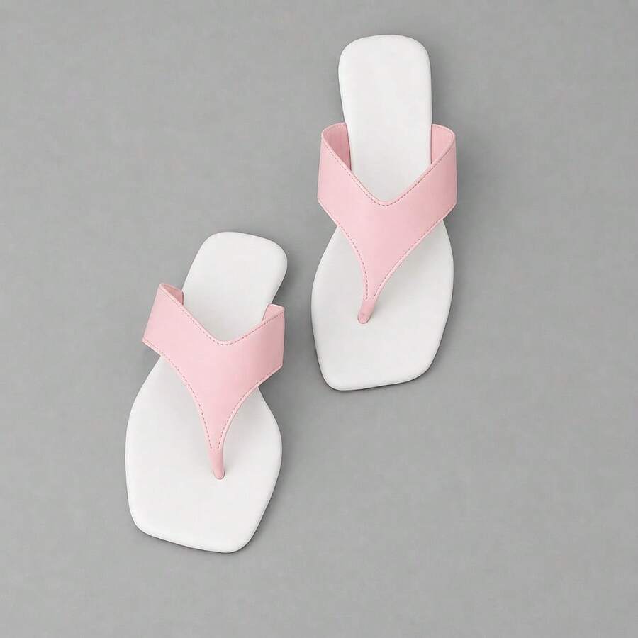 Women's Flat Sandal, Basic Everyday Comfortable, Faux Leather - Rosa - View 1