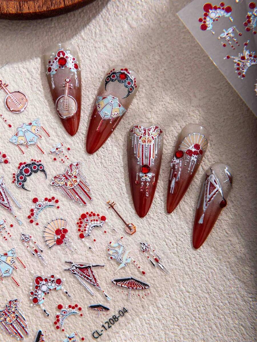 Pegatinas de uñas con diseño de fénix y corona estilo chino con efecto láser dorado, estilo Ins. Pegatinas de uñas de dibujos animados divertidas, con efecto 5D en relieve, tema exquisito, fácil decoración de uñas DIY, regalos para fiestas, pegatinas para decorar vasos y teléfonos