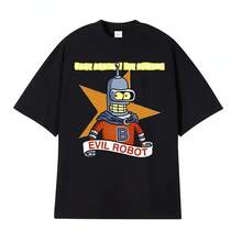 Against The Humans Robot Meme T-Shirt Funny Bender Kill All Humans Cartoon T Shirt Men Women Casual High Quality Cotton Tshirt - Shape - View 1