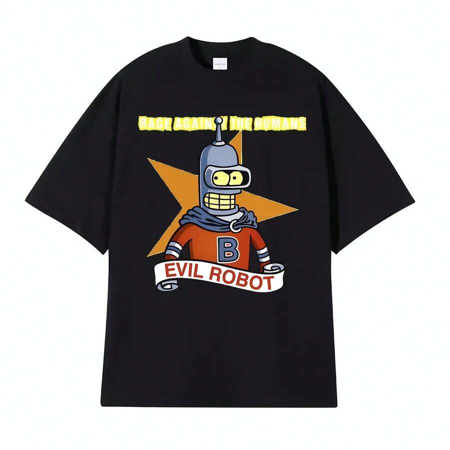 Against The Humans Robot Meme T-Shirt Funny Bender Kill All Humans Cartoon T Shirt Men Women Casual High Quality Cotton Tshirt - Shape - View 1