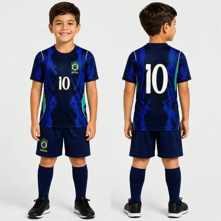 Brazilian National Team Style Kids' Uniform - Blue Black 10 - View 1