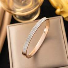 1 pieza Pulsera de acero inoxidable con diamantes de imitación de triple hilera que no se decoloran, diseño exclusivo, elegante y versátil con un toque de lujo. - Tres filas de pulseras estrelladas - Ver 15