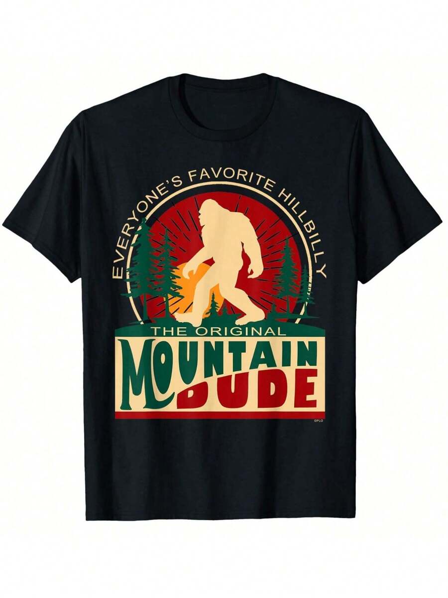 1 Camiseta Divertida de Sasquatch -% Algodón, Cuello Redondo, Manga Corta, Tela Suave y Transpirable, para San Valentín, Día del Padre, Regalos de Navidad - Ropa Casual para Activi - Negro - Ver 1