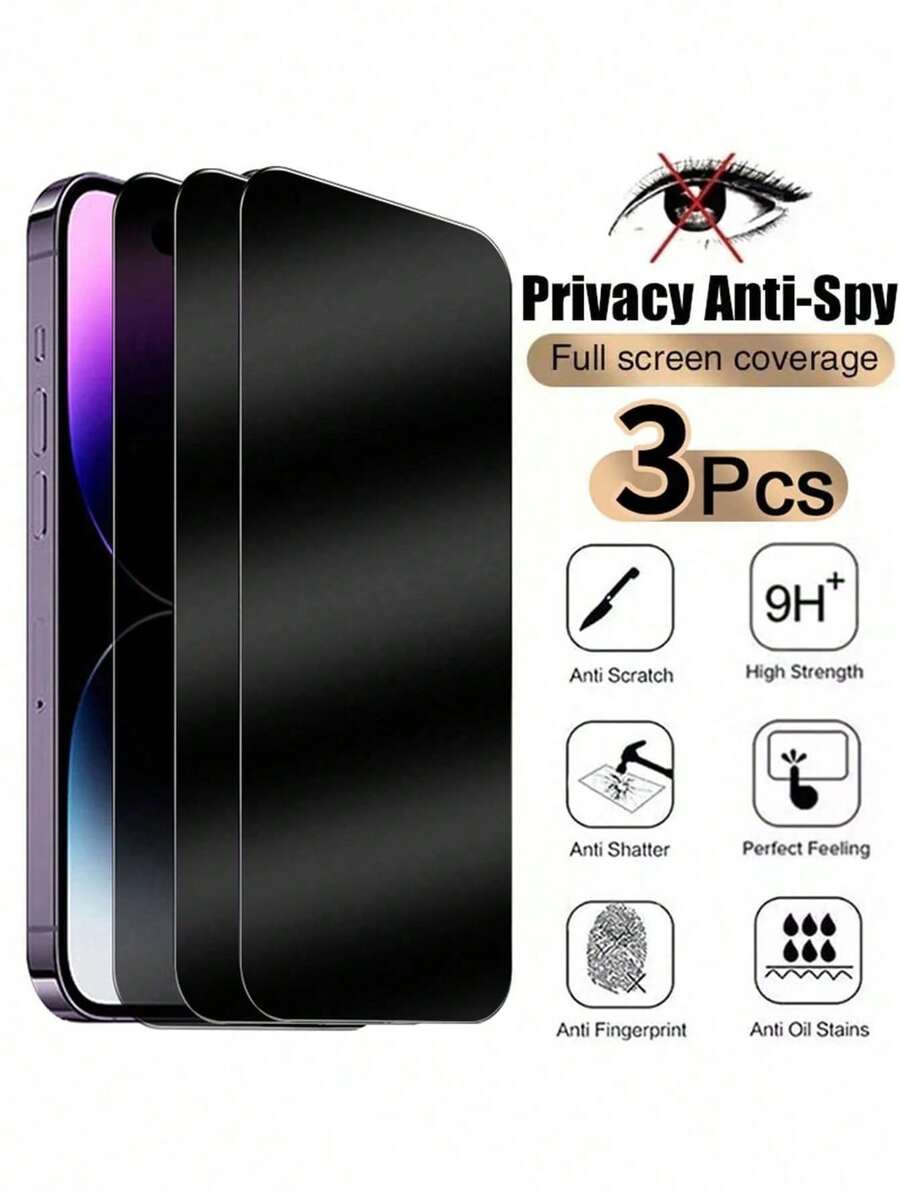 BOLLYMORE 3pcs Anti-Shock Tempered Glass Privacy Full Coverage Anti-Glare Anti-Scratch Anti-Fingerprint Screen Protector For Phone 17 16 15 14 13 12 11 Pro Max XR X XS Max Plus, Privacy Glass Compatible With Phone 17 Pro Max, Phone 16 Pro Max, Mother's Day Gift Birthday Celebration
