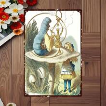 [Lanzamiento] Placa de metal plana 2D de 1 pieza con arte humorístico "Alicia y el Oruga" de 20* 30cm / 8*12 pulgadas - Diseño con tema de setas fantásticas, con orugas azules, larvas y patrones de tetera, decoración de jardín de estilo vintage, arte de pared de jardín | Arte de hierro vintage | Material de hierro duradero, superficie plana 2D, pieza de arte divertida, solo para uso decorativo, letrero y placa decorativa - 1PC - Ver 3