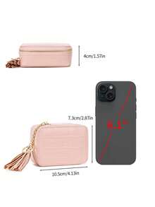 FOREVER MIYIN 1pc Crocodile Pattern Mini Cosmetic & Jewelry Storage Box, Built-In Mirror And Keychain, Zipper Closure, Lipstick Storage Bag, Cosmetic Organizer, Portable Compact Travel Makeup Bag, Suitable For Women's Daily Use, Outdoor Travel And Girls' Carry, Valentine's Day Gift, Mother's Gift, Girlfriend Gift - Multicolor - View 12