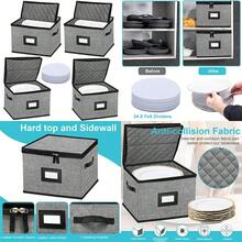 Contenedores de almacenamiento de China paquete de 4 recipientes acolchados para almacenamiento de platos con tapa carcasa dura para transporte en movimiento vajilla almacenamiento de - Gris oscuro - Ver 1
