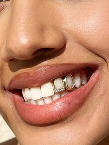 1pc Removable Hip-Hop Style Double Hollow Tooth Grillz Teeth Decoration For Women And Men - Gold - View 1