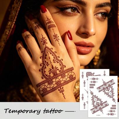3PCS Red-Brown Leaf Flower Temporary Waterproof Tattoo Stickers, Fashion Realistic Water Transfer Stickers, Women's Hand, Foot Body Art, Suitable For Festivals, Weddings, Gifting, And Daily Outings