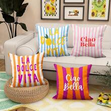 4pcs Italian Summer Striped Pillow Covers, Sofa Decorative Cushion Covers, Machine Washable, Multiple Sizes Available, Printed With "Ciao Bella" Lemon Pattern (Double-Sided Print, Pillow Insert Not Included) - A - View 11