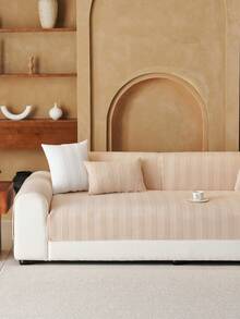 1pc Geometric Textured Solid Color Velvet Quilted Sofa Cushion, Minimalist Style, Non-Slip Back, Pet-Friendly, Soft Multi-Functional Anti-Dirt Anti-Dust, Holiday Decor Sofa Cover, Suitable For Backrest, Armrest, All Seasons - Apricot - View 6