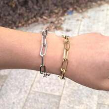 Pulseras de eslabones gruesos bañadas en oro de 14 quilates para mujer, anillo de primavera, cana cubano, pulsera de oro para mujer, no se deslustra - clip grueso dorado - Ver 8