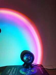 Rainbow Sunset Lamp, USB Powered Lighting Device, LED Light Beads, Blue Light And Shadow Effect, Compact Portable Design, Creative Atmosphere Lamp, Night Light, Suitable For Home, Bedroom, Living Room And Bedside Lamp - Black - View 7