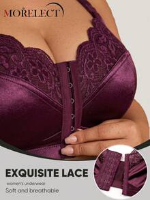 Morelect Plus Size Women's Wireless Bra, Front Closure, Supportive & Lifting, Soft & Breathable, Daily Wear - Red Violet - View 4
