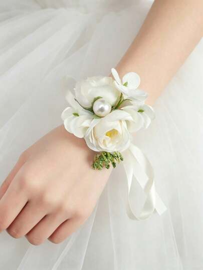 1 bó hoa hồng trắng cài cổ tay, phụ kiện hoa đeo cổ tay cho cô dâu, phù dâu, dự tiệc prom.