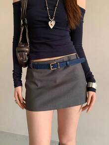 1pc Women's Blue PU Leather Minimalist Commuter Style Casual Solid Color Decorative Versatile Belt - Blue - View 5