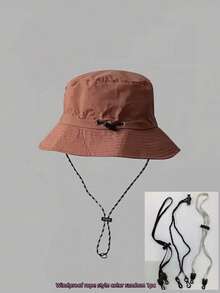 1pc Quick-Dry Bucket Hat, , Outdoor Hiking Waterproof Sun Protection Hat, Fishing Sun Hat Foldable Storage, Fashion Accessory Hat, Holiday Gift, Back To School Season {Windproof Rope Color Style Random} Men's Hat - Multicolor - View 15