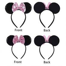 2pcs Disney Red Mouse Ear Sequin Headband, Shiny Bow Headband, Travel Essential Accessory, Girls Princess Costume Decor - Ear Headband - View 7