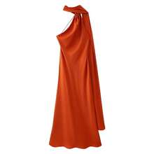 Vestido largo elegante de satén de seda suave para mujer, vestido largo sin mangas con cuello Halter y espalda descubierta, vestidos de con cinta larga para verano - Rojo - Ver 2