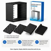 1pc Standard Game Box Storage Rack, Stackable Desktop Organizer, Holds 9 Game Boxes When Assembled, 18 Game Boxes When Separated, 2pcs Hold 18 Or 36 Game Boxes, Carbon Fiber Pattern Side Panels, Honeycomb Top - View 2