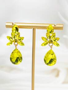 1 Pair Women's Teardrop Shaped Colorful Floral Diamond Earrings Suitable For Going Out - Yellow-e072 - View 3