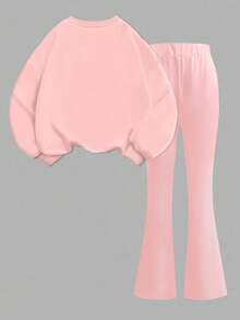 Daily Versatile Girls' Sweatshirt & Long Pants 2-Piece Set, Suitable For Spring And Autumn, Sweet American Style Girls' Clothing, Perfect For School, Vacation, Shopping, Sports And Various Occasions. - Pink - View 3
