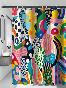 1/4pc Abstract Art Shower Curtain Set, Multi-Color Pop Art Print Bathroom Decor, Bathroom Curtain, Bathroom Accessories Including U-Shaped Mat, Toilet Lid Cover, 70.87X70.87 Inch Shower Curtain With Hooks, Modern Abstract Bathroom Decor - A - View 16