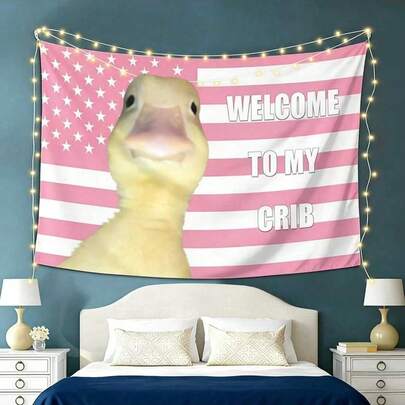 Tapestry Decorative Wall Banner Viral Meme Funny Duck Welcome Crib Graphic Print Textile Wall Decor For Bedroom Living Room Dorm Gen Z Party Space Thanksgiving Christmas Holiday Indoor Wall Hanging Decoration