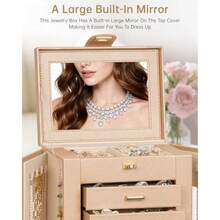 AKOZLIN Caja de Joyería Organizadora de 6 Niveles Funcional Giratoria 360° Estuche de Almacenamiento de Joyas para Mujeres y Niñas Soporte para Anillos Collares Aretes y Pulseras con Espejo - Champn - Ver 5