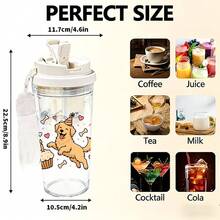 1 pieza/5pcs Taza de café de plástico de 500ml con lindo patrón de Golden Retriever de cumpleaños, con tapa abatible y correa. Sello a prueba de fugas, adecuado para café helado, té y bebidas frías. Un regalo dulce y divertido para amantes de los perros, dueños de mascotas y uso diario en el hogar, trabajo o al aire libre. - Cumpleaños de Golden Retriever multicolor - Ver 9