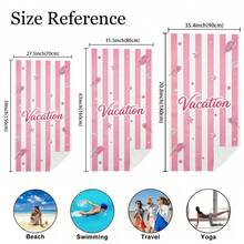 1pc Oversized Soft Pink & White Vertical Stripe Design With Starfish, Shell & Palm Leaf Elements, Romantic Vacation Slogan Lettering, Atmospheric - A01 - View 4