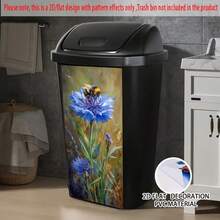 1 pieza Pegatina autoadhesiva de bote de basura 2D, tamaño 37 x 82 cm, patrón azul de abeja y floral, adecuado para botes de basura, paredes y decoración de cocina - A - Ver 6
