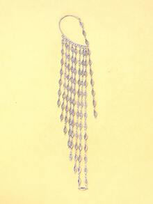 STONEFANS 1pc Tassel Ear Cuff Earrings, Elegant Earrings For Pierced Ears - Silver Right - View 7