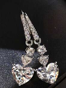 1 Pair Gorgeous Cubic Zirconia Earrings, Designed For Women, Suitable For Wedding, Engagement, Anniversary Party Wear, Valentine's Day Gift - 1# - View 3