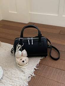 Nueva bolsa de tote de unicolor con colgante, bolso de mano minimalista y versátil, estilo universitario elegante cilíndrico europeo y americano, adecuado para ir al trabajo, compras, viajes, fiestas y la escuela para mujeres - Multicolor - Ver 16