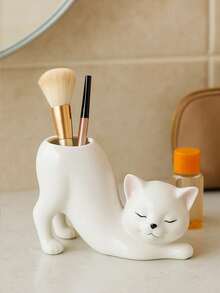 Cute Cat Makeup Brush Holder, Vanity Table Desktop Brush Storage Box, Aesthetic Cosmetic Organizer, Cute Cat Pen Holder For Office, Home Decor Cute Desktop Storage, Cat Lover Gift - Multicolor - View 5