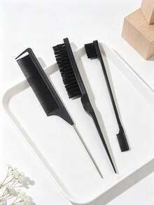 4件套美发造型工具套装，包括豹纹和橘色印花后梳、尖尾梳和发际线定型梳，适用于编发、马尾辫和盘发。 - 彩色 - 查看 4