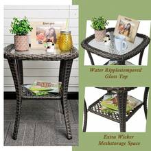 Outdoor Patio Coffee Tables, All Weather Resin Rattan Patio Glass Coffee Table, For Garden Backyard Lown Porch - Brown - View 3