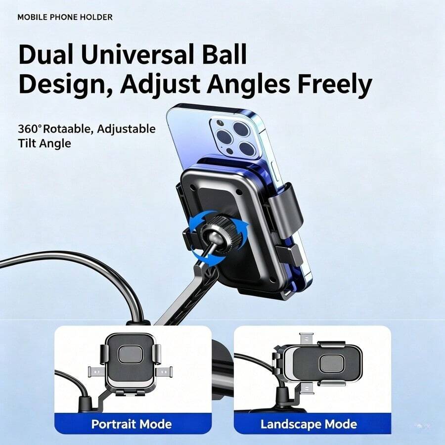 360 Degree Rotating Shockproof Motorcycle Phone Holder, 6-Claw Secure Bicycle Electric Scooter Phone Mount