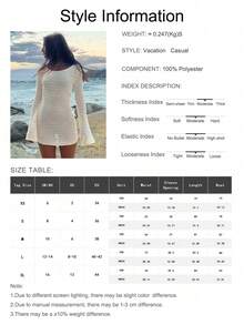 Women's Solid Color Sexy Hollow-Out Backless Sheer Beach Vacation Knit Long Sleeve Cover-Up Mini Dress, Spring/Summer, Resort Wear - Chocolate Brown - View 8